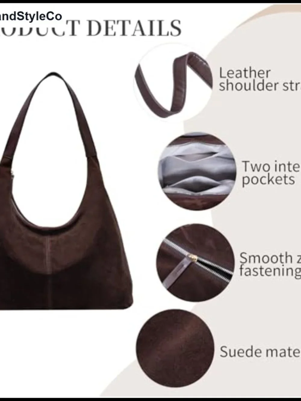 Suede Leather Hobo Shoulder Bag Slouchy Tote Handbag Crescent Purse Women Daily
